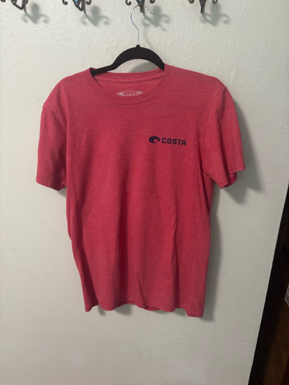 Costa Heather Red Short Sleeve Crew Tee with Chest Logo
